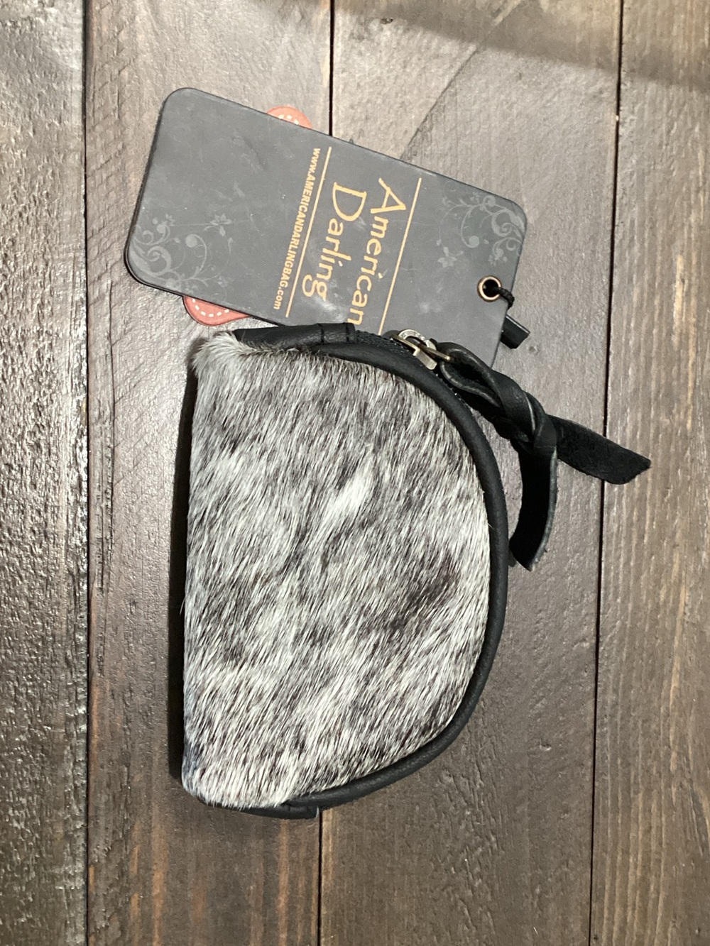 American Darling Black and Gray Hair-On Leather‎ Coin Pouch